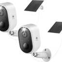 Solar Security Camera Outdoor Wireless 2 Pack, 2K Color Night Vision, Battery Powered PIR Motion Detection,2.4GHz WiFi Cameras for Home Surveillance, Light and Sound Alarm, 2-Way Audio