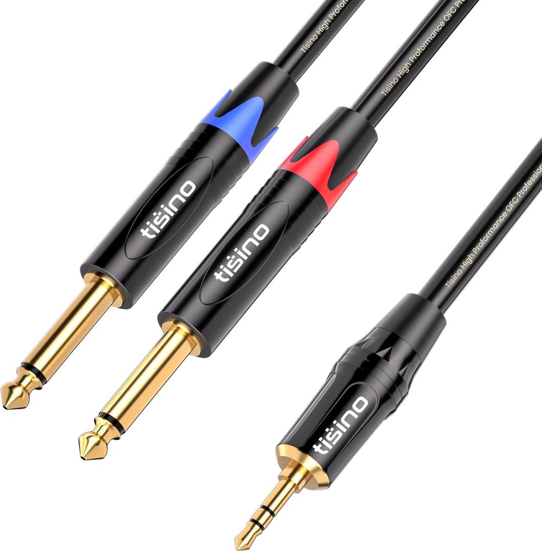 Tisino 1/8 to 1/4 Stereo Cable, 1/8 Inch TRS Stereo to Dual 1/4 inch TS Mono Y-Splitter Cable 3.5mm Aux Mini Jack to Jack Breakout Cord - 3.3 feet