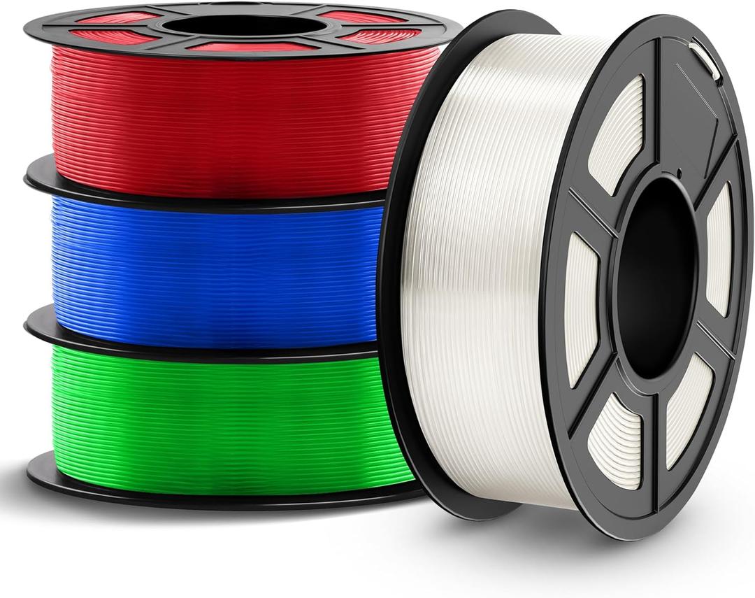 TECBEARS PETG Filament 1.75mm 4KG, 3D Printer Filament Bundle PETG, 4 * 1KG(1320M) Filament High Precision, Dimensional Accuracy 0.02mm,Transparent with 3 Spools of Transparent Blue/Red/Green