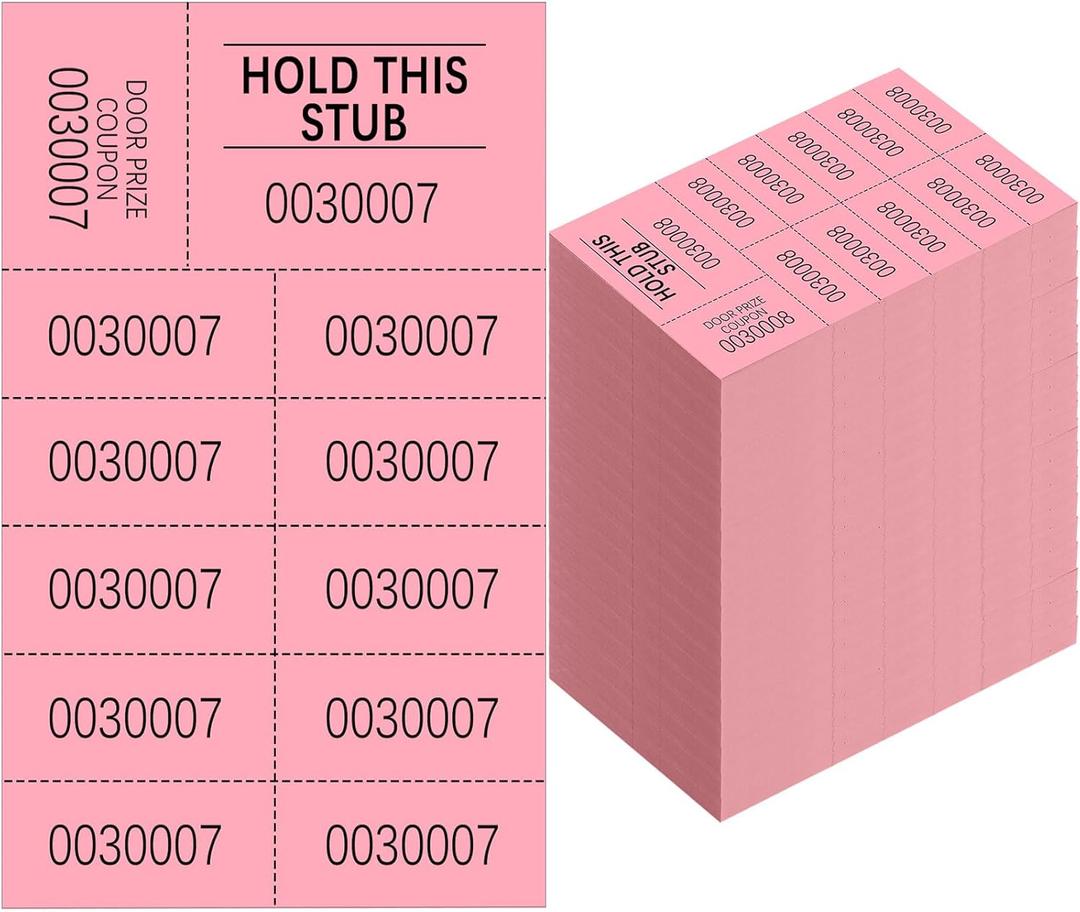 Kosiz 1000 Sheets Raffle Tickets with 10 Bid Numbers Per Sheet Colored Raffle Tickets Sheets for Chinese Auction Basket Silent Auction Church Events(Pink)