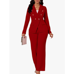 Two Piece Sets for Women Blazer Double Breasted Long Sleeve Jacket Wide Leg Pants Suits Set Business Casual Outfits
