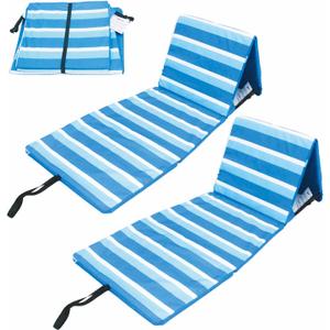 Portable Beach Chair with Back Support, Folding Lounge for Adults Adjustable Beach Mat Lightweight Tanning Chair for Outdoor Sand Camping Sunbathing,2 pcs
