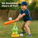 Pop-Up T-Ball Set, Green Dinosaur Tee with Bat and 3 Balls, Indoor Outdoor Baseball Training Toy for Kids Ages 3-8