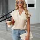 BMJL Womens Tops Dressy Casual Blouses Summer Tops Trendy V Neck Short Sleeve Shirts Business Casual Outfit (Beige, S)