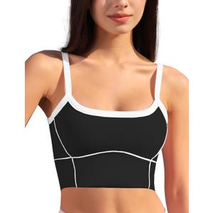 Workout Crop Tank Tops for Women - Scoop Neck Longline U Back Sports Bra Padded Yoga Camisole with Built in Pads (Black, S)
