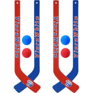 8 Pcs Mini Knee Hockey Stick and Ball Set Knee Hockey Set Includes 4 Mini Sticks and 4 Foam Balls for Sports Winter Indoor Floor (Red Blue)