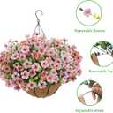 Artificial Hanging Flower Plants with Pot Planter, 12 Bundles Fake Flowers Uv Resistant Artificial Outdoor Flowers for Spring Summer Yard Porch Patio Garden and Home Decoration - Pink