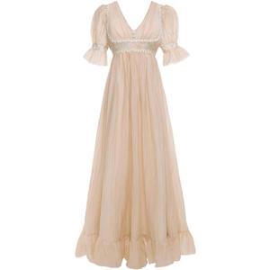 Victorian Regency Dresses for Women Ruffle Empire Waist Dress Exquisite Embroidery Elegant Gauze Party Gown M