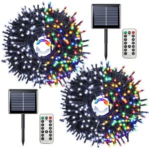 JMEXSUSS 2 Pack White and Multicolor Solar Christmas Lights, Total 400 LED 151FT Color Changing Solar String Lights Outdoor Waterproof for Outside Yard Tree Christmas Decorations