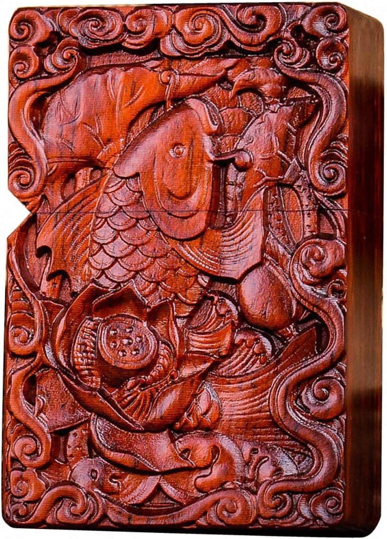 Natural Huanghuali Rosewood Carving Lighter Shell Box For Zippo Module (Lotus Fish 1#) Natural Huanghuali Rosewood Carving Lighter Shell Box For Zippo Module (Lotus Fish 1#)