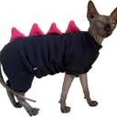 Four Leg Dinosaur Sphynx Cat Clothes Pjamas Hairless Cat Warm Polar Fleece Jumpsuit Elastic Pet Clothes for Sphynx Cat Surgery Recovery Suit Hairless Cat Shirt for Devon, Cornish (Black, Medium) (M (5.5-6.6 lbs))