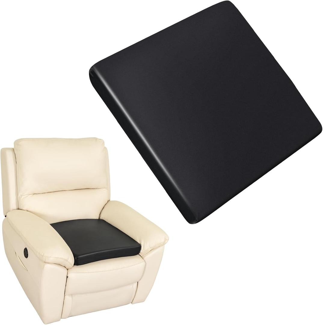 FUANGUI Recliner Cushions for Elderly, Waterproof PU Leather Seat Cushion, 20X20X3 Inch Foam Curved Edge Large Square Chair Cushion for Armchair, Office Chair, Pain Pressure Relief - Black