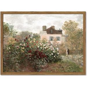 Vintage Cottage Wall Art French Farmhouse Wall Decor Painting Botanical Flower House Landscape 3D Textured Hand Drawn Sandstone Artwork for Bedroom Living Room 16x24 inch Wood Framed