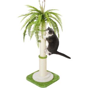 42" Tall Palm Tree Cat Scratching Post - Heavy Duty Coconut Cat Scratcher for Large Cats, Cute Green Sisal Rope Vertical Scratching Pole with Dangling Ball, Stable & Decorative Furniture (106cm)