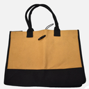 Cotton Canvas Shopping Tote Bag Grocery Carry Case Black/Beige w Elastic Close