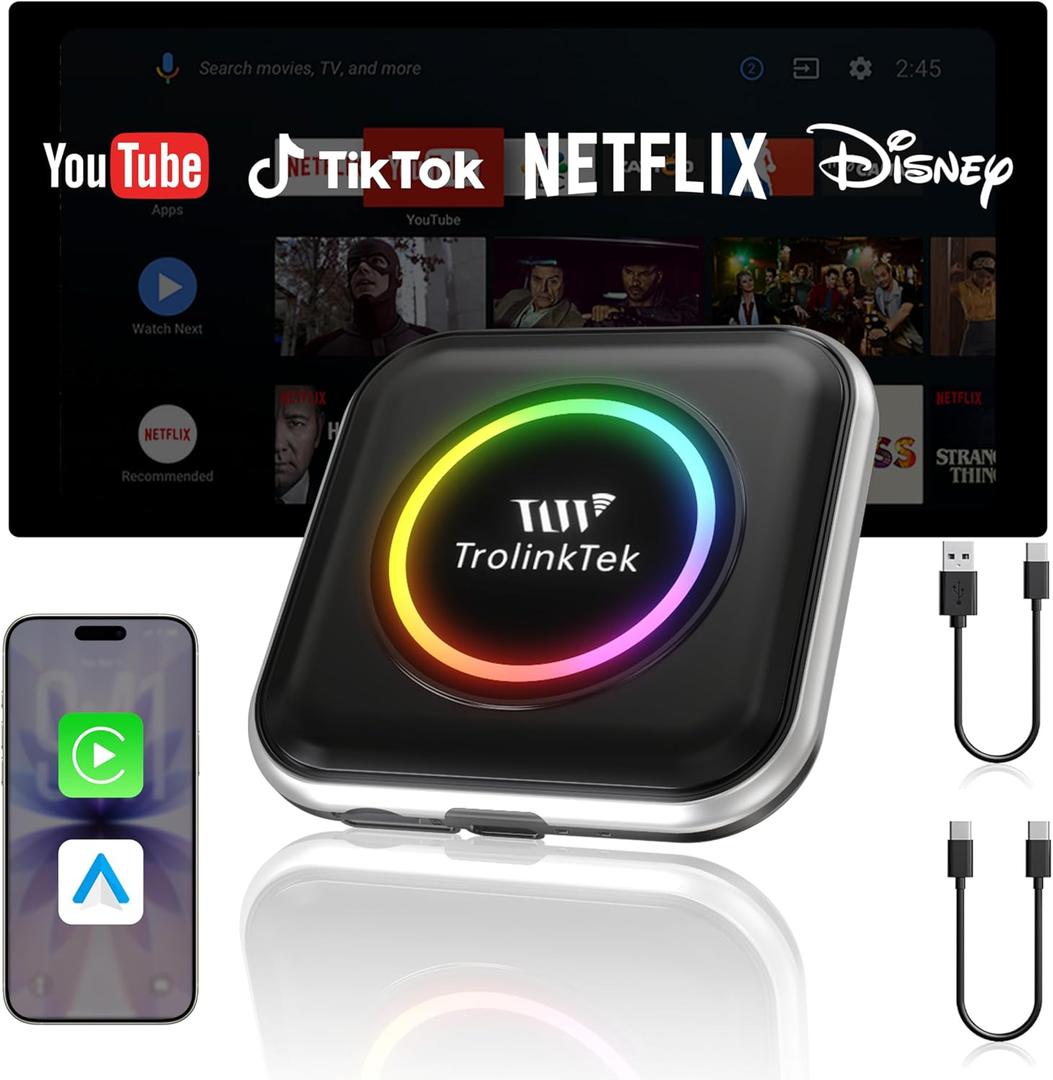 AI Box Wireless Carplay Adapter, Android 13.0 System, 8 Core,5GHz WiFi & Bluetooth 5.4, TF/SIM Card,GPS, Netflix YouTube for OEM Wired CarPlay & Android Auto4GB RAM+64GB ROM (Black)