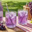 SiliFine 2 PCS Grape Icon Juice Glasses - 14oz Purple Grape Stemless Wine Drinking Coffee Glass Cup for Fruit Party Supplies & Gift, 3.5 inches x 4.3 inches