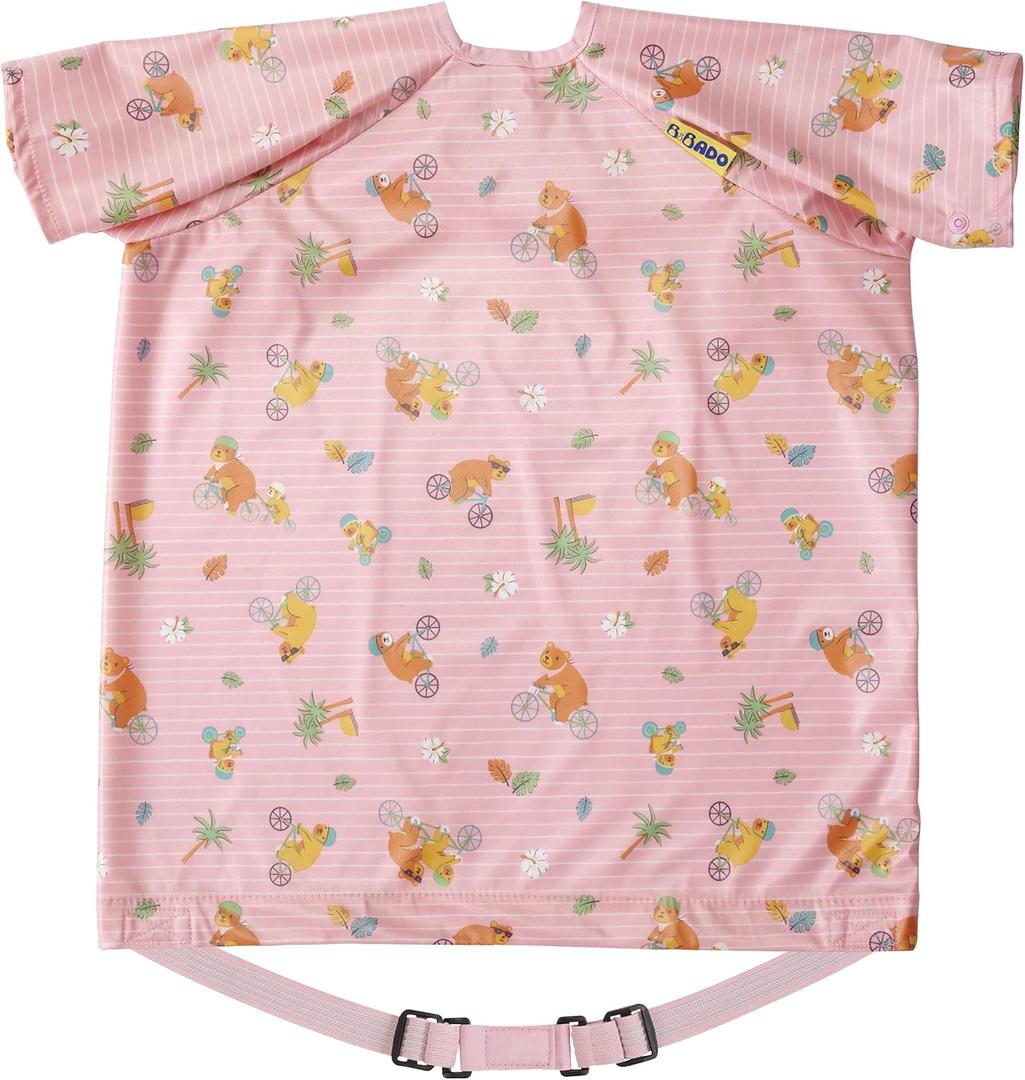 BIBaDO - Long Sleeve Baby Bibs - Babies & Toddlers 6-36 Months - Coverall Baby Led Weaning Bib - Easy Wipe, Soft & Waterproof (1 Pack, Bears on Bikes (Short Sleeve))