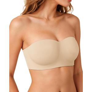 Strapless Bras for Women Jelly Supportive Bandeau Non Slip Wireless Push Up Padded Seamless Tube Top Everyday Bra 40B,40C.40D,40DD,38DDD,2XL,Nude (XXL)