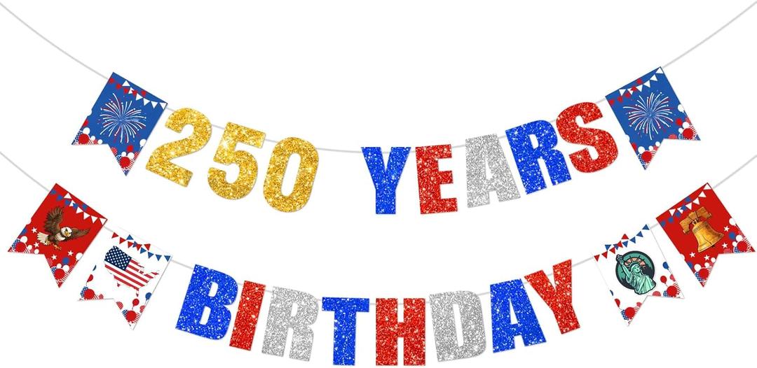 250 Anniversary Usa Banner, 250 Anniversary Usa Merchandise for Party Decorations, 4th of July Decorations, American 250th Independence Day Decorations for Memorial Day