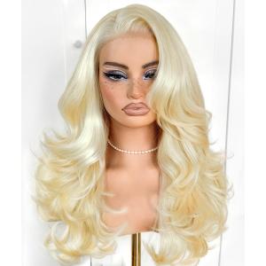 Blonde Voluminous Feather Layered Hair Flip Out Preplucked Precision-Pre-cut Ready-to-Go Glueless 13x6 HD Synthetic Lace Front Wig Blonde Wig