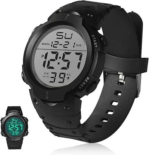 Mens Digital Sports Watch Women Waterproof Wrist Watches with Large LED Backlight Screen Alarm Date Display for Swimming Training Running Outdoor Indoor Activities