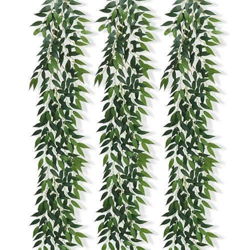 dallisten 3 Strands Italian Ruscus Artificial Vines, 39" Silk Vine Garland with Green Leaves, Fake Hanging Plants Greenery Decor for Home, Bedroom, Wall, Party, Wedding Decoration