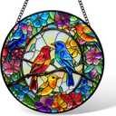 Stained Glass Window Hanging, Birds Sun Catchers Glass Panel, Suncatcher Window Decor 8", Birthday for Women Men Mom and Friend Colleague