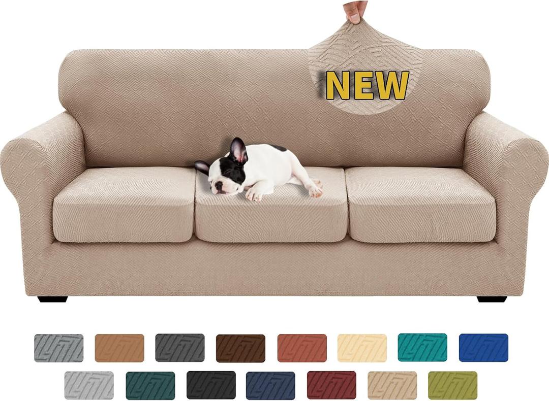 XINEAGE 2026 New 4 Pieces Couch Covers for 3 Cushion Couch Super Stretch Thick Soft Sofa Cover Anti Slip Sofa Slipcover Dogs Cats Furniture Protector (Khaki, 71"-91")
