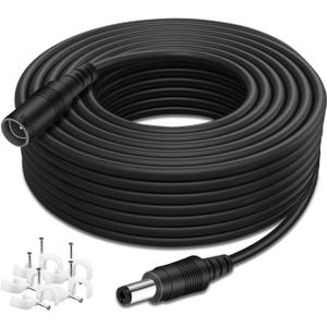 DC Power Extension Cable 33ft, 2.1mm x 5.5mm Plug Compatible with 12V DC Adapter Cord for CCTV Security Camera, IP Camera, Standalone DVR (33ft Black)