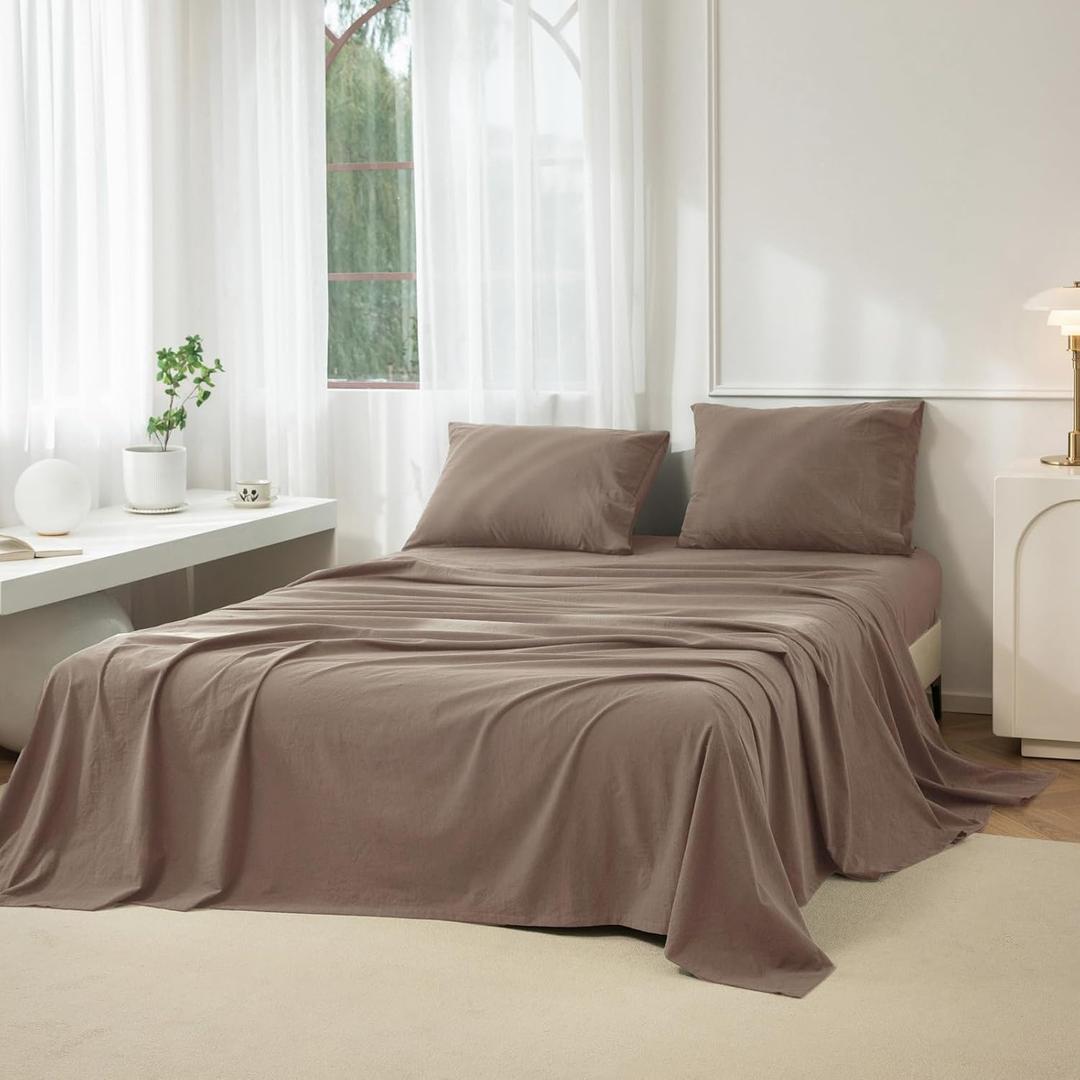 King Washed Cotton Sheet Set, 4-Piece, Relaxed Linen Feel
