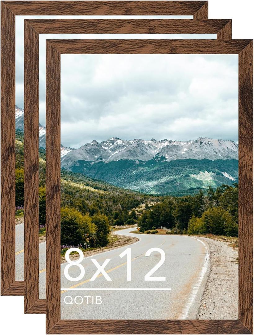 8x12 Picture Frame Deep Brown for Wall Hanging, Wood 8 x 12 Frame Photo Frame for Wall Horizontally or Vertically, Deep Brown, 3 Pack