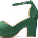CAMSSOO Platform Heels for Women Chunky Heel Open Toe Ankle Strap Suede Wedges Sandals Wedding Office Dress Shoes (Green)
