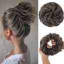 CJL HAIR Large Messy Bun Hair Piece Wavy Curly Scrunchies Synthetic Chignon Ponytail Hair Extensions Thick Updo Hairpieces for Women Steel Grey