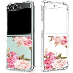 Floral Clear Case for Galaxy Z Flip 6 for Women Girls,Pretty Phone Cover for Samsung Galaxy Z Flip6,Flower Design Slim Soft Transparent Drop Proof TPU Protective Silicone Case,FL-K