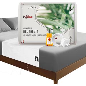 Grounding Mat for Bed, 88% Combed Cotton +12% Pure Silver Fiber, Grounding Sheets for All Mattress Sizes, with Plug, Socket Tester, Grounding Wire (White, 110.2 * 23.6 inch), Earthing Sheet.