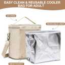 Lunch Bag for Women, Soft Linen Lunch Bag with Adjustable Shoulder Strap, Insulated Womens Lunch Bag for Work, Machine Washable Lunch Box with Removable Liner (Natural Color)