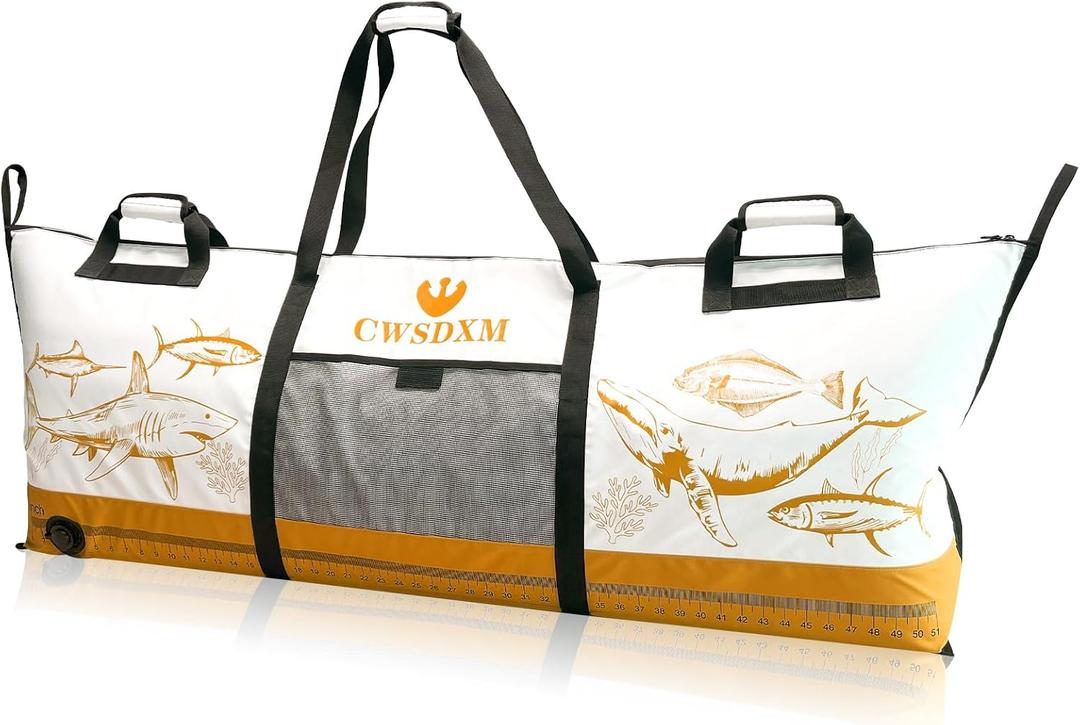 Insulated Fish Cooler Bag, 60'' Waterproof Leakproof Fishing Kill Bag with Drain Valve, Zipper and Heavy Duty PVC Marine Cooler for Boat Kayak Offshore Fishing, Keeps Fish Fresh Up to 48H, 60''L*24''H*8.6''W