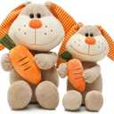Easter Plush Bunny Set - 2 Pieces (14" & 11") Adorable Easter Bunny Stuffed Animals with Carrot, Irresistible Cuddly Plush Toys for Girls & Boys, Perfect Easter Basket Stuffers Gifts