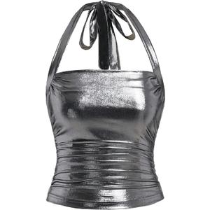 Floerns Women's Sparkly Metallic Clubwear Halter Tie Neck Sleeveless Ruched Tank Top, Small