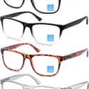 Blue Light Blocking Reading Glasses Men Large Oversized Square Readers Wide fit Cheaters for Men W/Big Head/Large Face (4 Mix Color)