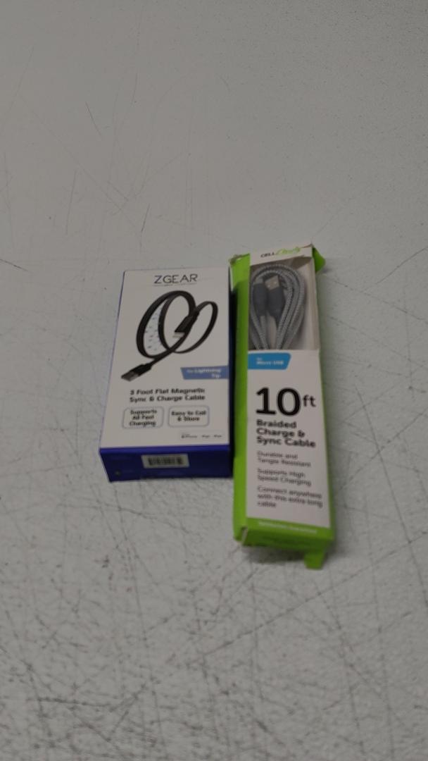 Zgear 3 Foot Flat Magnetic Sync Charge Cable and Candy 10Ft Braided Charge Sync Cable