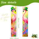 2 x 12x71 Inch St Patricks Day Flamingo Door Banners Pink Bird Porch Signs with Clover and Rainbow Holiday Entryway Decoration for Indoor Outdoor Front Door Seasonal Hanging Couplets