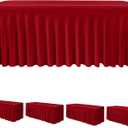 HolidayIdeas 4 Pack Red Spandex Table Skirt for 6 Ft Rectangle Tables, Fitted Stretch Tablecloth 30 x 72 Inch, Wrinkle Resistant Ruffle Design for Valentine's Day, Mother's Day, Trade Shows, Parties