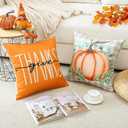 2 x Artscope Fall Decorative Throw Pillow Covers 18x18 Inch Set of 4, Hello Pumpkin Give Thanks Buffalo Plaid Outdoor Farmhouse Pillow Cases for Home Sofa Couch-Orange