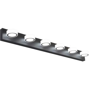 SOLFART 6 Light Modern LED Vanity Lights Over Mirror Matt Black Metal Base Bathroom Lighting Fixtures 44.9 Inch 9550-ND (Black- Round shade- Non Dimmable)