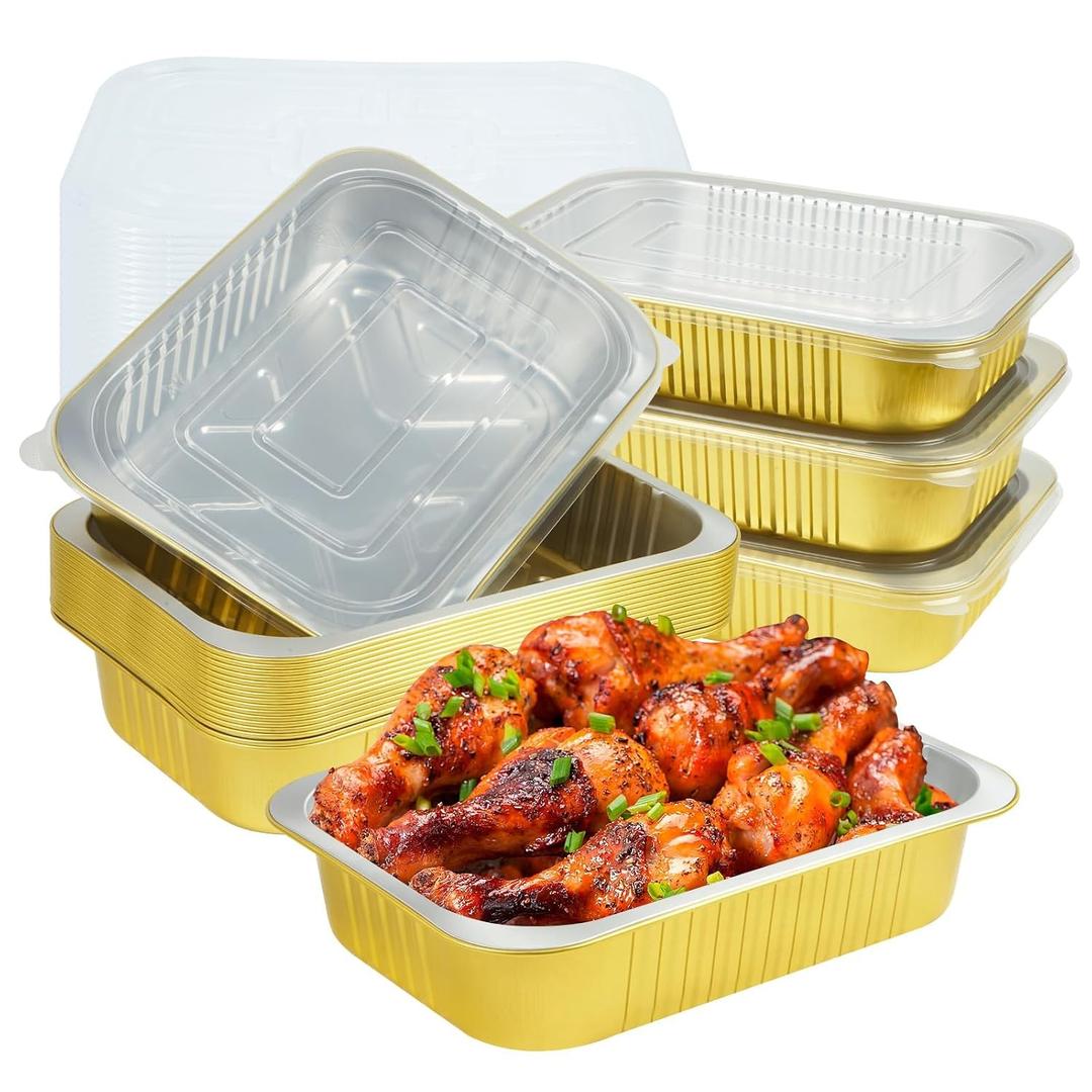 20 Pack 5 LB Aluminum Foil Pans, Heavy Duty, 11"8"2" Aluminum Food Containers with Lids for Baking, Meal Prep, Freezer, Heating and Takeout