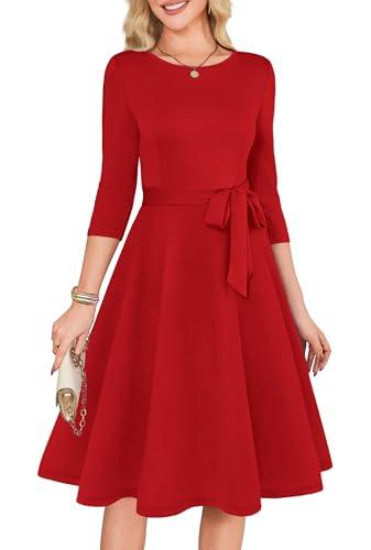 RUMIA Cocktail Dresses for Women 3/4 Sleeve Vintage Wedding Guest Dresses Tea Party Formal Dress Red XL