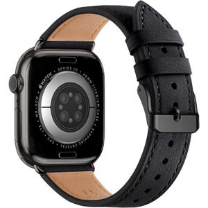 Bestig Leather Bands Compatible with Apple Watch Band 49mm 46mm 45mm 44mm 42mm(Series 3 2 1) for Women Men, Strap for iWatch Ultra 3/2/1&SE3/2/1&Series 11 10 9 8 7 6 5 4(Black+Black)