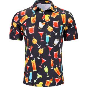 Fanient Men Golf Polo Shirts Short Sleeve 3D Printed Dry Fit Moisture Wicking 4-Way Stretch Summer Athletic Polo Shirts (M)